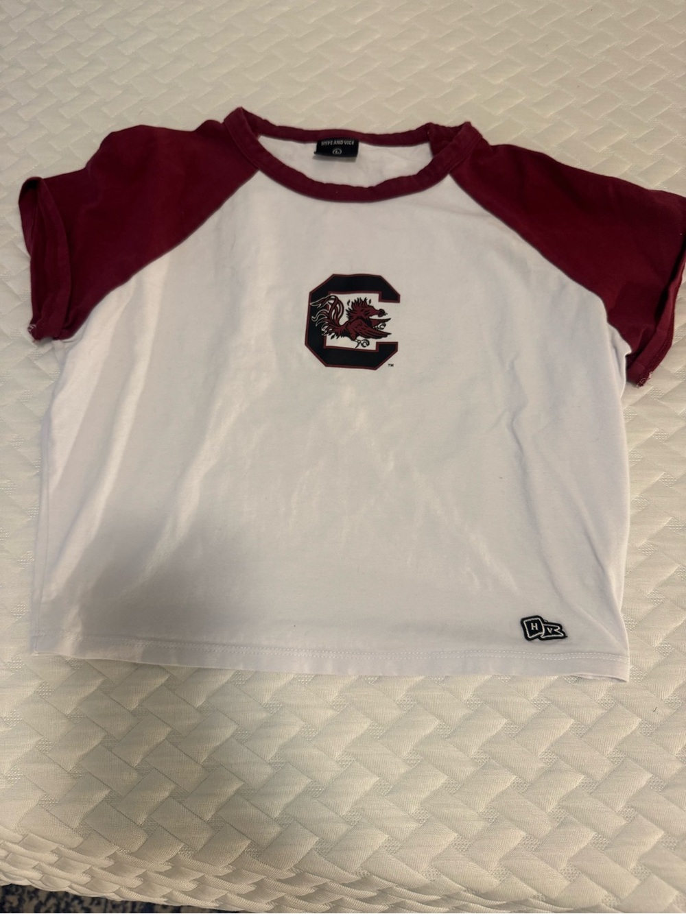 Cropped Raglan Tee with Garnet Sleeves and White Body
